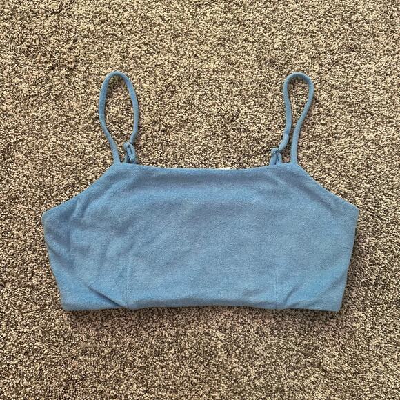 7 For All Mankind light blue cropped terrycloth bralette top size M NWT - Picture 2 of 8